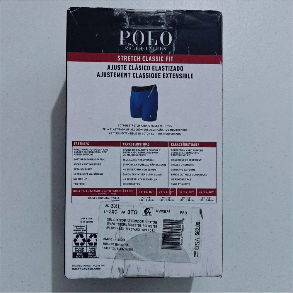 NEW Polo Ralph Lauren 3XL Cotton Boxer Briefs Big Tall Stretch 3 Pack Black NWT